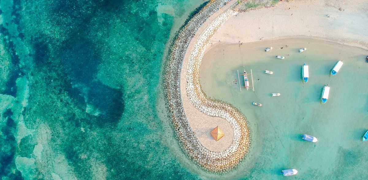 Sanur beach bird view 
