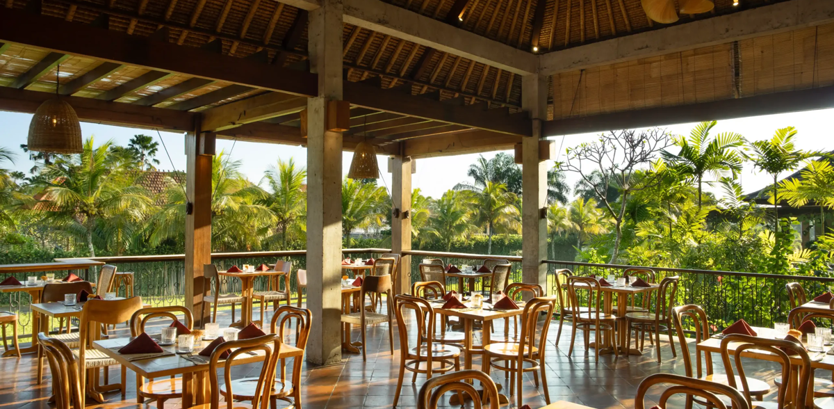 Enjoy breakfast overlooking the rice fields