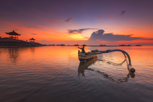 Sanur beach town sunset