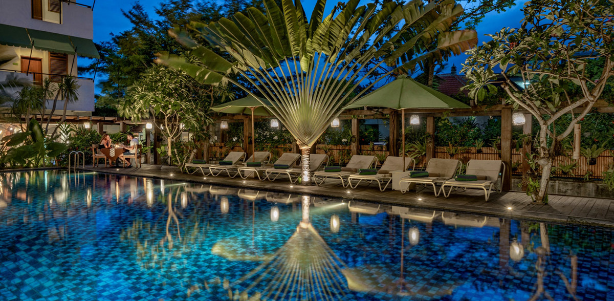 Night time pool view
